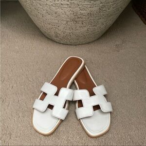 White H Slide Sandals